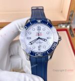 Swiss Quality Omega Diver 300 m Copy Watch Blue Ceramic bezel White Wave Dial